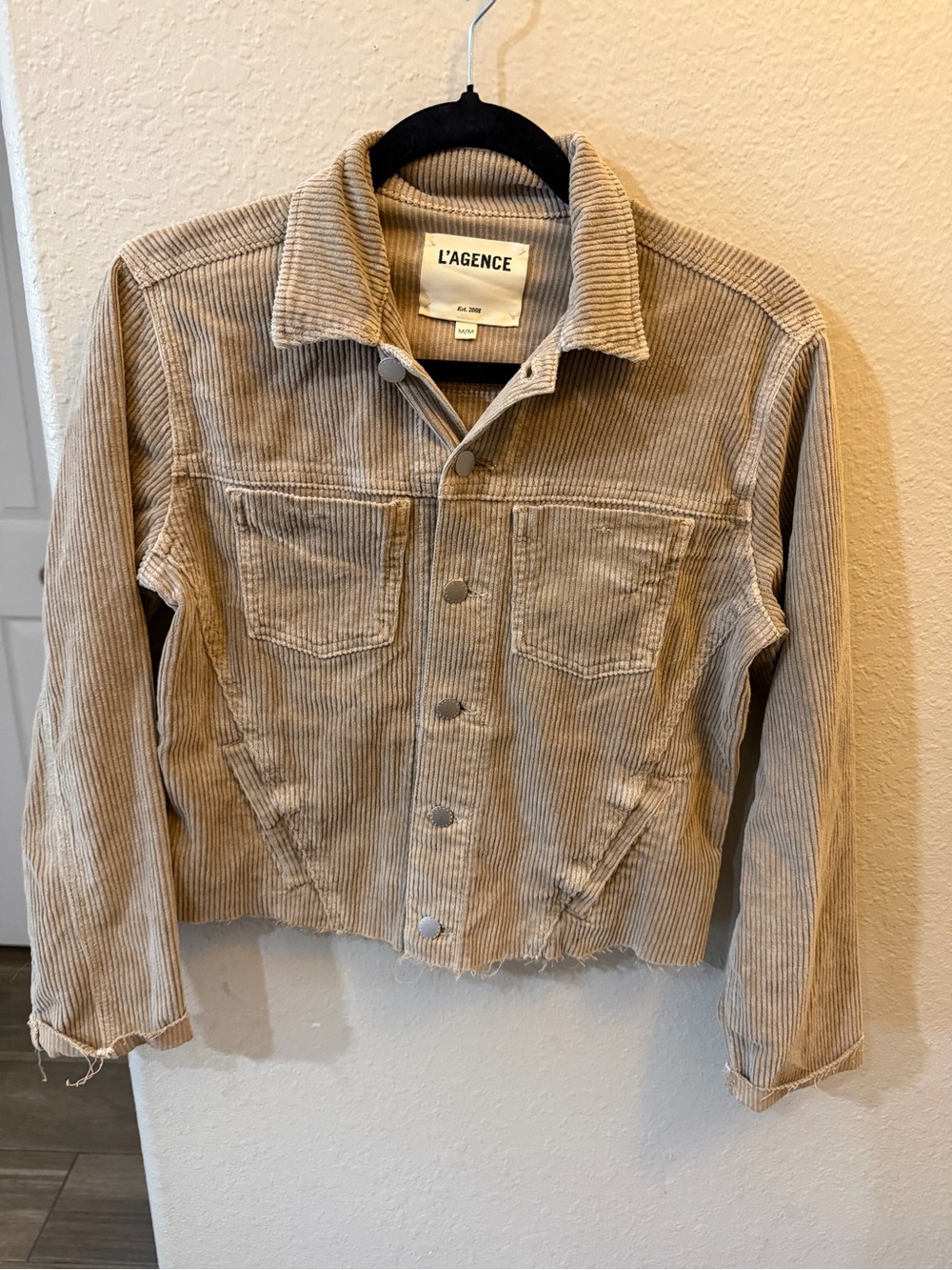 L'AGENCE Beige Corduroy Trucker Jacket